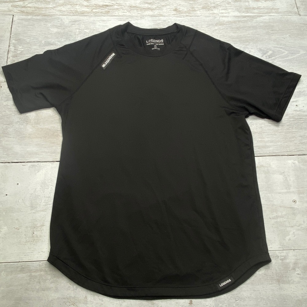 Legends Athletic Training Shirt Mens Medium Black Raglan Curved Hem Gym Tee